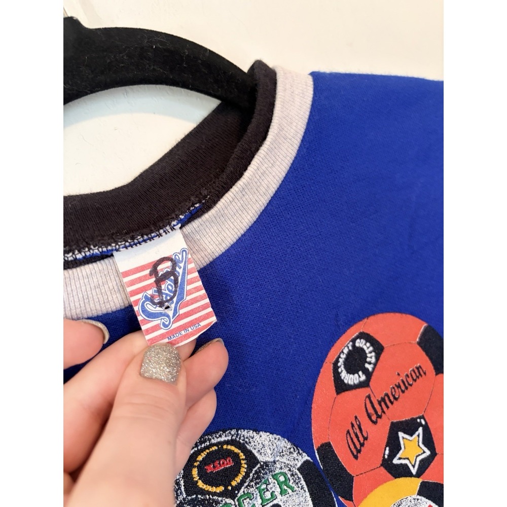 Vintage Childrens Soccer Graphic Tshirt Long Sleeve Sideline Size 10 Made In USA - Picture 3 of 5